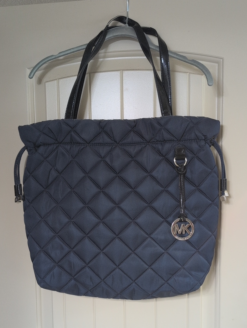 Michael Kors Quilted Navy Blue Tote with MK Charm